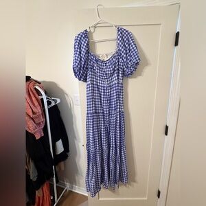 Elegant Blue Checkered Long Sleeve Dress
